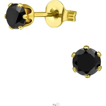 Náušnice All4Silver Křišťálové náušnice zlaté s černým zirkonem S4976
