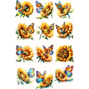 Jedlá dekorace na dort Jedlý tisk - Slunečnice s motýly A4 Jedlý papír