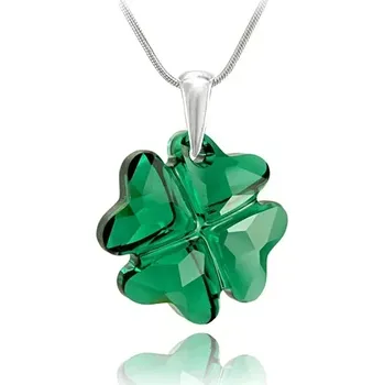 Náhrdelník Swarovski Elements Clover krystal 23mm - Stříbrný náhrdelník (přívěsek + řetízek) zelený čtyřlístek 32085.1 Emerald (zelená tmavá, smaragdová, brčálová)