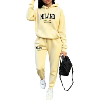 Dámské oblečení Dámská souprava tepláky, mikina s kapucí a potiskem Milano, polyester žlutá XXL