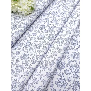 Látka 100% bavlna - modré růžičky na bílé