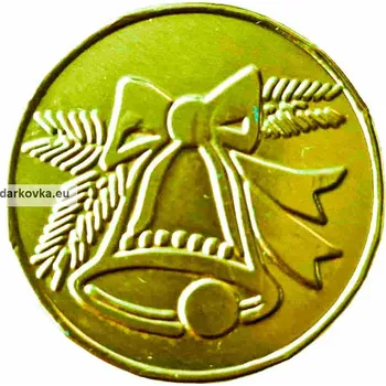 Cukrovinka Vánoční čokoládová mince zlatožlutý zvoneček