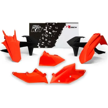 sada plastů KTM, RTECH (oranžovo-černá, 5 dílů, vč. levého krytu vzduch filtru) KTM XC-W 125 2017-2019