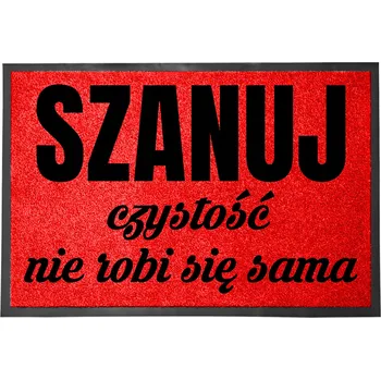 ROHOŽKA ČERVENÁ VSTUPNÍ ČISTICÍ ZÓNA 60X40 VTIPNÝ NÁPIS "ČISTOTA SE SAMA NEUDĚLÁ"