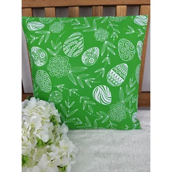 Povlak na polštářek Povlak na polštář 40 x 40 cm – Bílá vajíčka na zelené | Ruční výroba z bavlny