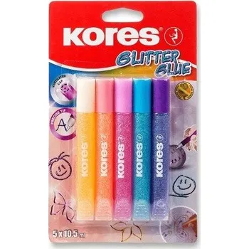 Kancelářské lepidlo Dekorační lepidlo Kores Glitter Glue - 5 x 10,5 ml, pastelové barvy, blistr