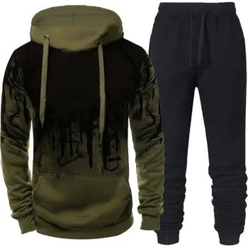 Pánská mikina Pánská souprava tepláky, mikina s kapucí, jednoduchý potisk, polyester zelená XL