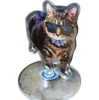 Mini kočičí dekorace 5 cm Kočka s brýlemi a mašlí na otočném podstavci 360° Stolní dekorace na poličku palubní desku s fólií průhledná