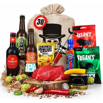 Dárkový potravinový koš Persi - Letní pivní dárkový koš pro muže ke 30 narozeninám v podobě dárkového pytle