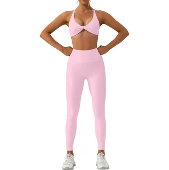 Dámské legíny Dámská souprava legíny a sportovní podprsenka, jednobarevné růžová M