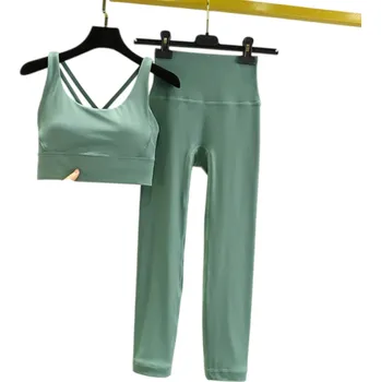 Dámské legíny Dámská souprava legíny a sportovní podprsenka, jednobarevné, spandex, nylon zelená M