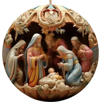 2D akrylová závěsná vánoční dekorace 8 x 8 cm Kulatá ozdoba Betlém Ježíšek Panna Marie Sv. Josef Tři králové Vánoční placka na stromek