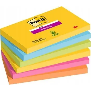 Samolepicí bločky Post-it Super Sticky, CARNIVAL, 76 x 127 mm, 6 bločků po 90 listech.
