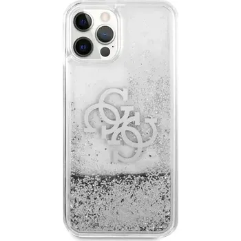 Pouzdro na mobilní telefon GUESS TPU Big 4G Liquid Glitter Silver Zadní Kryt pro Apple iPhone 12 Pro Max transparentní (3666339004736)