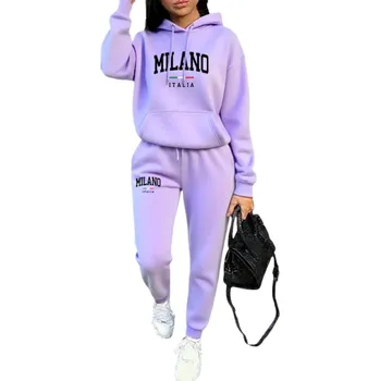 Dámská mikina Dámská souprava tepláky, mikina s kapucí a potiskem Milano, polyester fialová XL