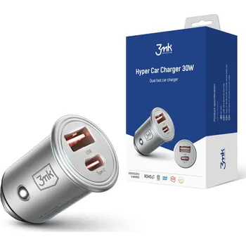 Mobilní telefon Accessories - 3mk Hyper Car Charger 30W PD QC PPS USB 1A1C Silver