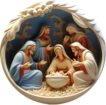 2D akrylová kulatá dekorace betlém 8 x 8 cm Závěsná placka Ježíšek Panna Marie Sv. Josef Tři králové Vánoční dekorace interiér exteriér