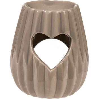 Aroma lampa Lampionky.cz Aromalampa keramická se srdíčkem taupe 10 x 7,5 cm