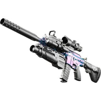 Dětská zbraň Dětská zbraň M416 cca 77 cm Dostřel až 10 m Plastová replika s měkkými náboji zásobníkem zaměřovačem svítilnou a laserem Akční hračka fialová