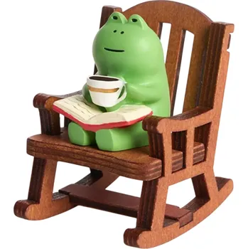 Žába 6 x 4 cm Japonská malá dekorace na stůl s hrníčkem a knihou