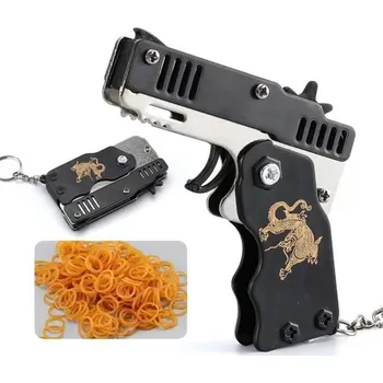 Dětská zbraň Klíčenka pistole na gumičky 9 x 11,5 x 1 cm Skládací mini vystřelovací klíčenka Hračka s gumovými střelami Dekorativní přívěsek
