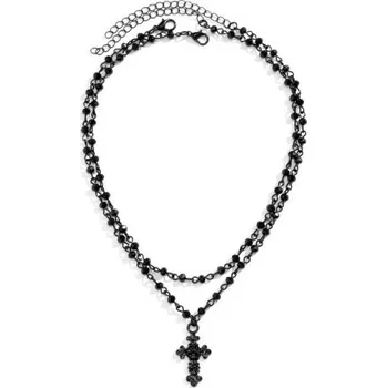 Náhrdelník Sada 2 ks dámských chokerů s černým korálkovým křížem, délka řetízku 35 cm + 7 cm nastavitelného řetízku, kříž 3 cm