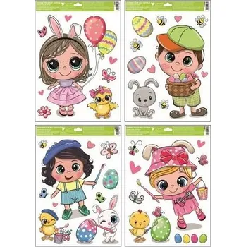 Okenní dekorace Okenní fólie s glitry Velikonoční radovánky 30 x 42 cm