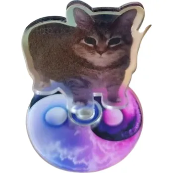 Mini kočičí dekorace 5 cm Otočný podstavec 360° Mourovaná kočka Oiiai na stůl, poličku nebo palubní desku Modro růžový Jin Jang stojan