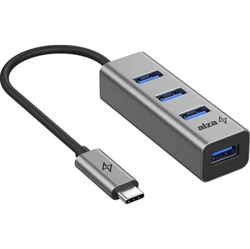 USB hub AlzaPower Metal USB hub USB-C (M) na 4× USB-A 3.0 (F) vesmírně šedý