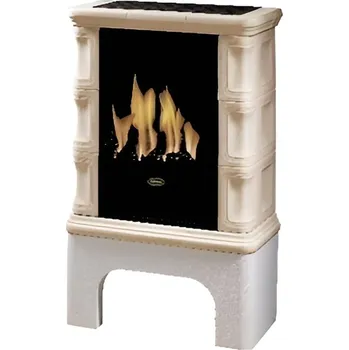 Krbová kamna Volně stojící plynová krbová kachlová kamna Karma Art W ZP, s výkonem 5,0 kW, odtah spalin přes zeď, béžová