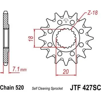 Řetězová sada pro motocykl Řetězové kolečko JT JTF 427-13SC 13 zubů, 520 Samočistící, Nízká hmotnost JTF427.13SC