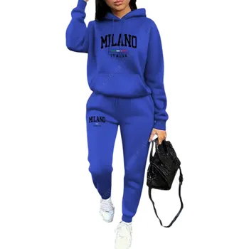 Dámská mikina Dámská souprava tepláky, mikina s kapucí a potiskem Milano, polyester modrá M