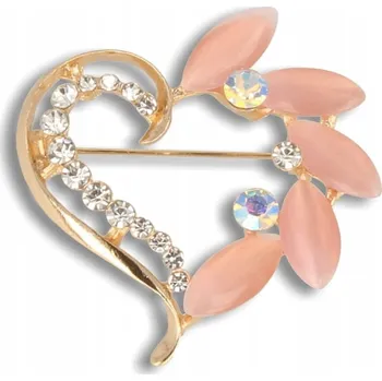 Brož Brož spínací špendlík zlaté srdce s růžovými okvětními lístky