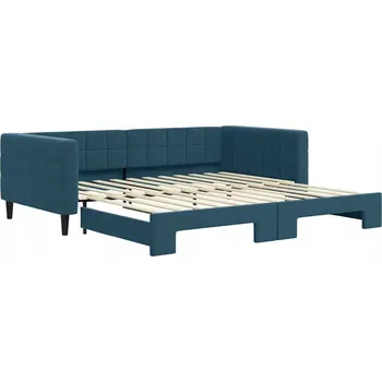 Pohovka Rozkládací pohovka s funkcí lůžka, modrá, samet, 223 x 110 x 68 cm