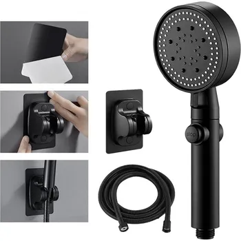 Sprchová hlavice ČERNÝ SPRCHOVÝ SET S SPRCHOVÁ HLAVICE A DRŽÁKEM NA HADICI