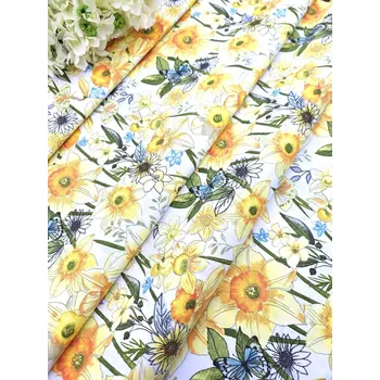 Látka 100% bavlna - žluté narcisky