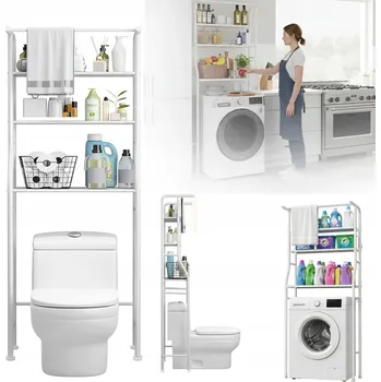 Koupelnový nábytek VERTIKÁLNÍ REGÁL SE 3 POLICEMI, KOVOVÝ, BÍLÝ, NAD PRAČKU/SUŠIČKU, ORGANIZÉR