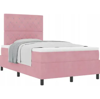 Postel Pružinová postel ze sametu růžová 203 x 120 x 128 cm s matrací