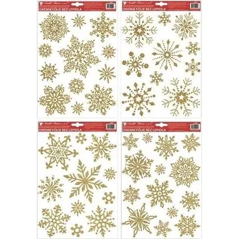 Okenní dekorace Okenní fólie s glitry zlaté Vločky 28 × 22 cm