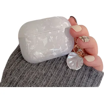 Příslušenství pro sluchátka Mramorové perleťové ochranné pouzdro s klíčenkou pro AirPods Pro luxusní mramorové pouzdro na sluchátka s ochranou proti poškrábání a prachu bílá