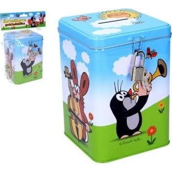 Pokladnička Pokladnička Krtek kvádr se zámkem plech 11x15cm v sáčku