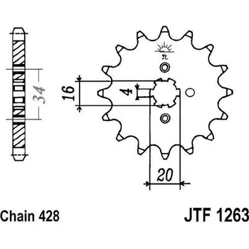 Řetězová sada pro motocykl Řetězové kolečko JT JTF 1263-14 14 zubů, 428 YAMAHA SR 125 1989-2014