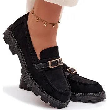 Dámské mokasíny Dámské mokasíny z eko semiše s PÁSEK se zlatou sponou černé barvy, velikost 36