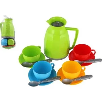 Dětská kuchyňka Sada nádobí na čaj plast 13ks v síťce 11x20x11cm 12m+