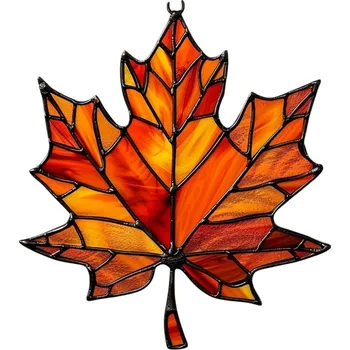 Akrylový lapač světla javorový list 10 x 8,7 cm 2D závěsná dekorace Barevná vitráž Podzimní ozdoba do interiéru i exteriéru oranžová