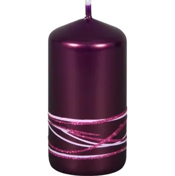 Svíčka Vánoční svíčka SATURN, válec, tmavě fialová metalická lesklá, d6x13cm