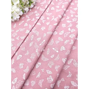 Látka 100% bavlna - bílí motýlci na starorůžové