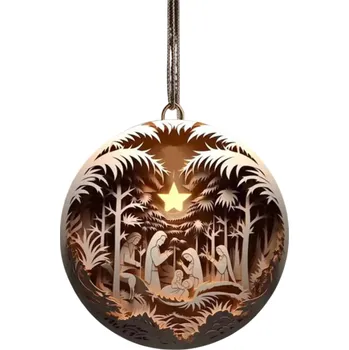 2D akrylová kulatá dekorace 8 x 8 cm Betlém Zlatá hvězda Závěsná placka Vánoční ozdoba do interiéru i exteriéru Dárek Narození Ježíška