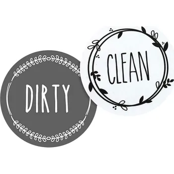 Magnety na myčku nádobí 9 x 9 cm Set s nápisy "CLEAN" a "DIRTY" Šedé a bílé magnety pro označení stavu myčky