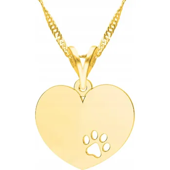 Náhrdelník Zlatý Náhrdelník se Srdíčkem a Odtiskem Tlapky Psa/Kočky Srdce Tlapka Pes Kočka STŘÍBRO 925